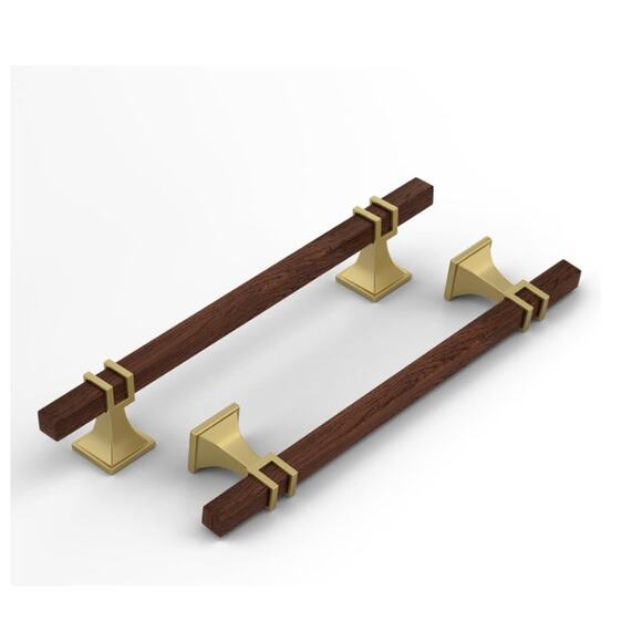 10 Pack 6-1/4" Wood Grain&Gold Pulls, Gold Kitchen Handles 2 Tone Square, Brass - Picture 1 of 7